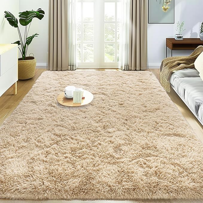 Small Rugs for Bedroom, Fuzzy Throw Rug for Living Room Dorm, Soft Fluffy Bedroom Rug, Non Slip Shag Rugs, Modern Indoor Home Decor Aesthetic, 2x3 Feet, Camel
