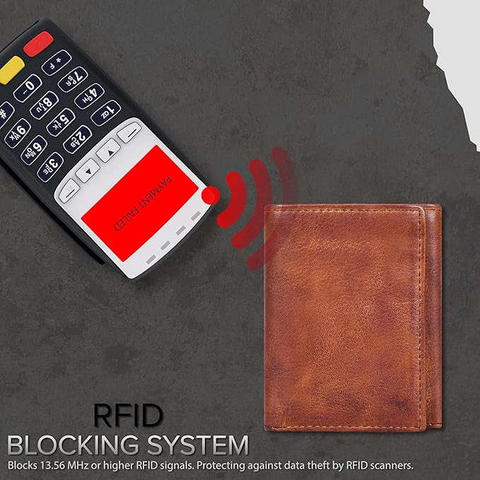 Tri fold Leather Wallet for Men with RFID | Slim Wallets for Men with 1 ID and 6 Credit card slots | Front Pocket Minimalist