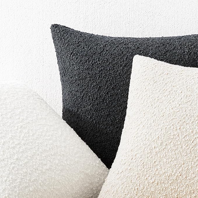 Mixhug Decorative Boucle Throw Pillow Covers, Black, 12 x 20 Inches, Pack of 2 - Textured Boho Pillow Covers for Couch and Bed