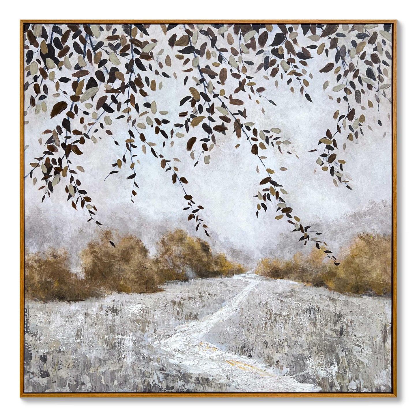 Eonzeun 32x32 Inch Square Framed Textured Canvas Wall Art, Modern Neutral Wabi-Sabi Abstract Landscape Painting for Living Room, Bedroom