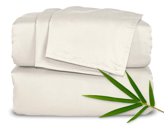Pure Bamboo King Sheets, Genuine 100% Organic Viscose Derived from Bamboo Bed Sheet Set, Luxuriously Soft & Cooling, Double Stitching, 2 Year Quality Promise (King, Ivory)
