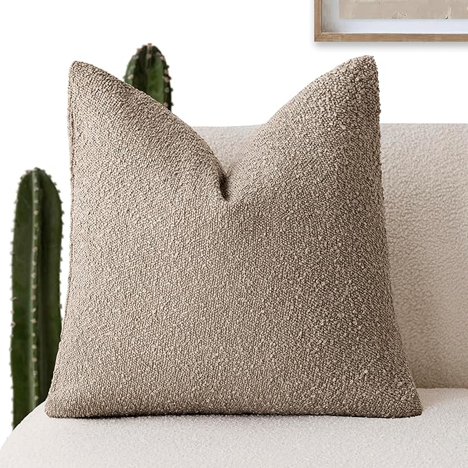 Foindtower Decorative Textured Boucle Throw Pillow Covers Accent Solid Pillow Cases Neutral Soft Cozy Couch Cushion Case for Chair Sofa Bedroom Living Room Home Decor 20x20 Inch,1PC,Light Khaki Tan