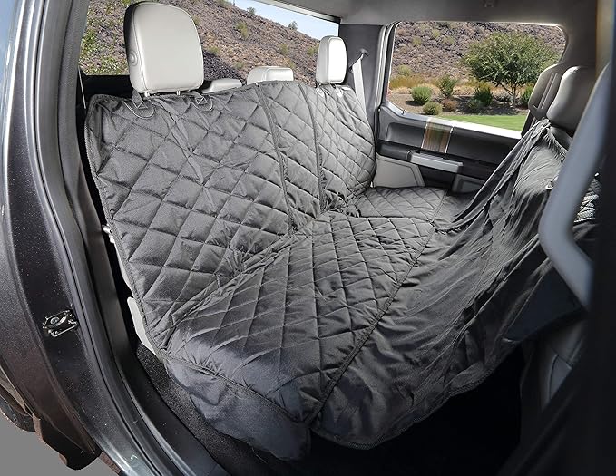 4Knines Bench Seat Covers for Trucks with Dog Hammock - Rear Seat Protector for Dogs Fits Full Size Crew Cab with Split Bench Seats - Waterproof, Heavy-Duty Dog Seat Cover (Driver Side, Black)