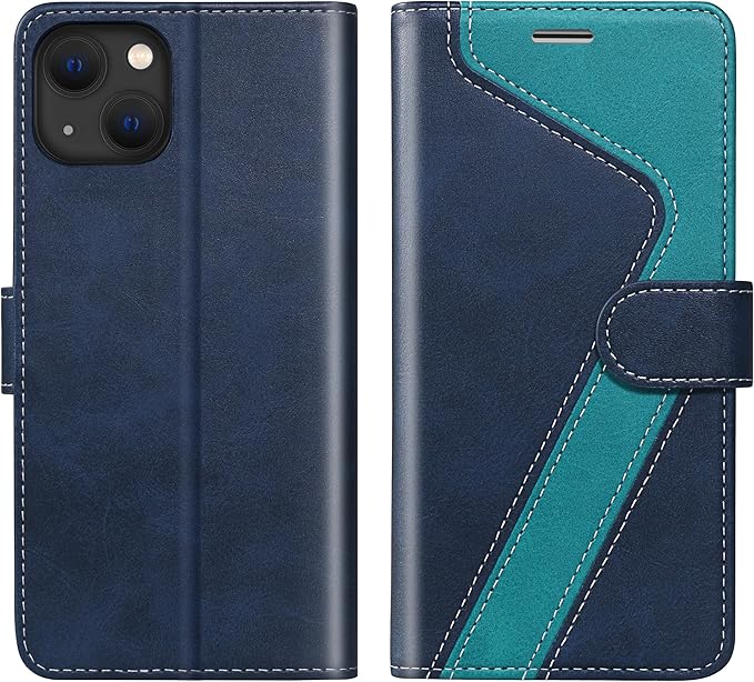CIVICASE for iPhone 15 Wallet Case,Leather Flip Case RFID Blocking Credit Card Holder Folio Magnetic Stand TPU Shockproof Cover Compatible with iPhone 15 Blue Green