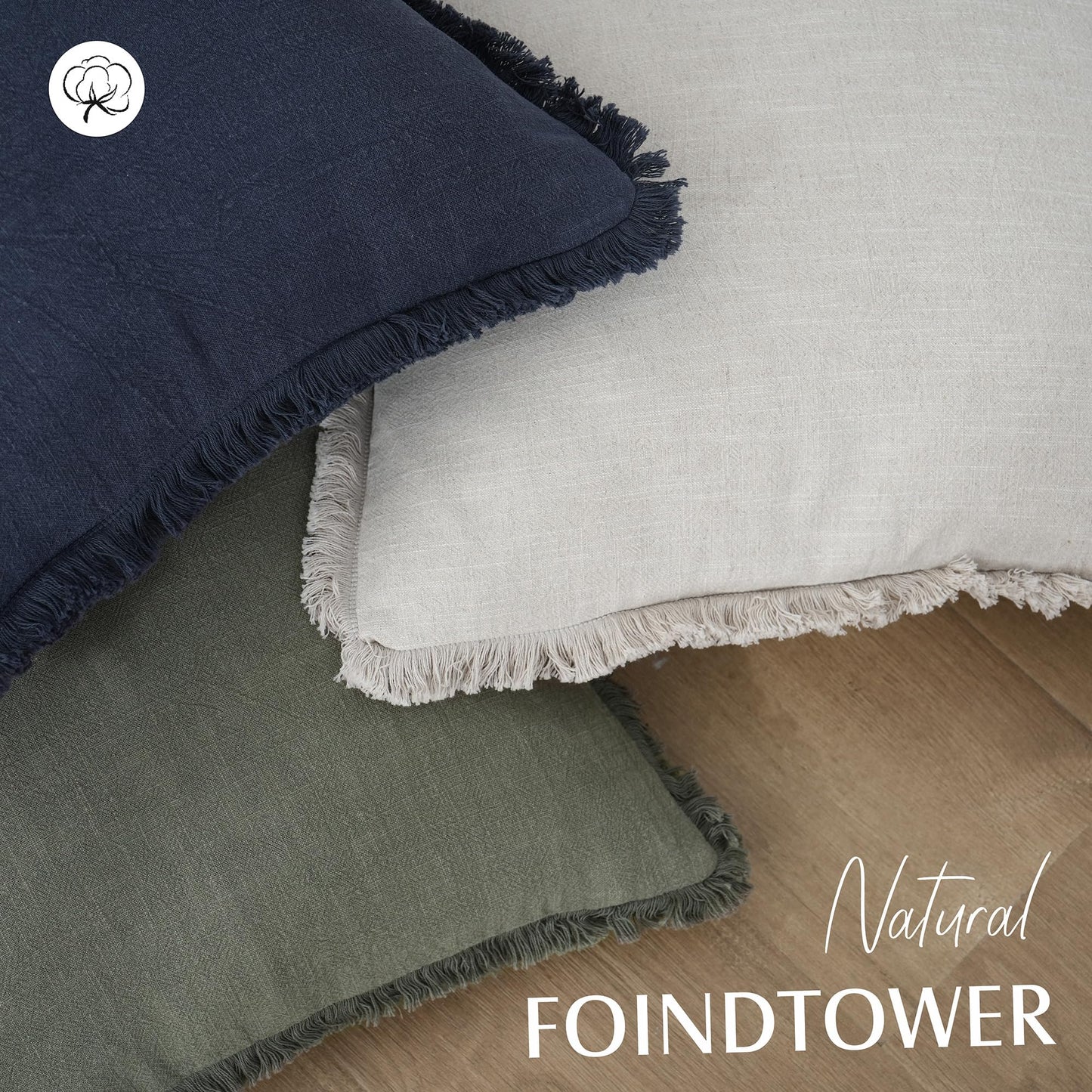 Foindtower Set of 2 Decorative Linen Fringe Throw Pillow Covers Cozy Boho Farmhouse Cushion Cover with Tassels Soft Accent Pillowcase for Couch Sofa Bed Living Room Home Decor,18×18 Inch,Navy Blue