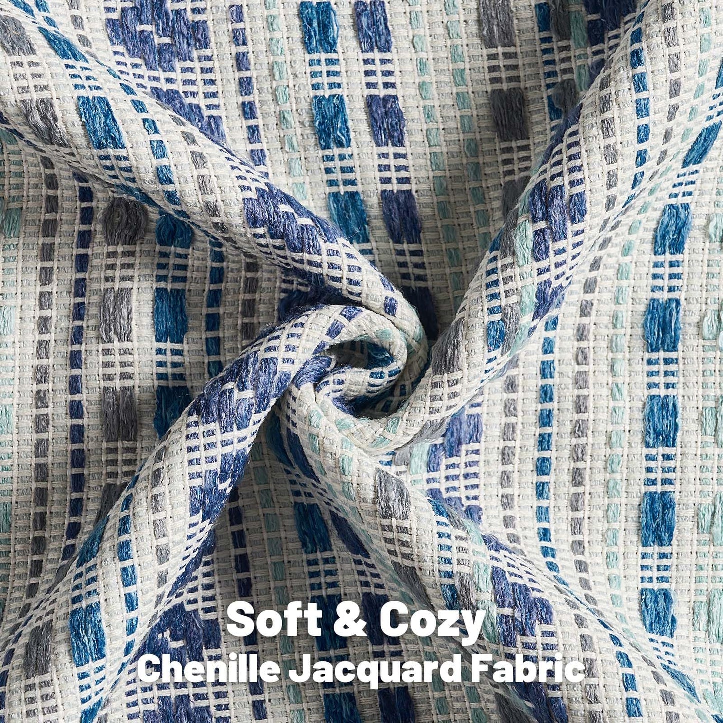 FUTEI Pack of 2 Chenille Jacquard Throw Pillow Covers 18x18 Inch Soft Cozy Woven Embroidery Coastal Decorative Cushion Case Boho Farmhouse Accent for Couch Bed Living Room, Blue Grey