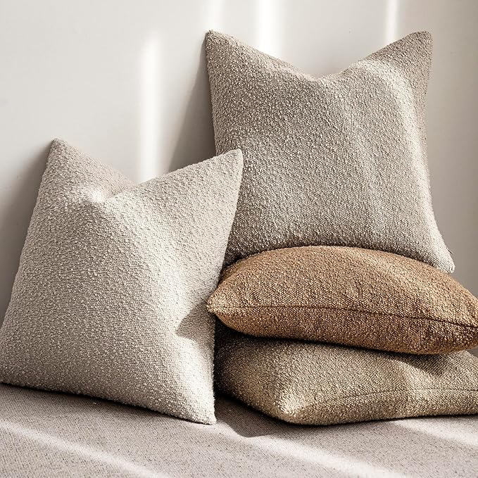 Foindtower Textured Boucle Throw Pillow Covers Accent Solid Lumbar Pillow Cases Cozy Soft Decorative Couch Cushion Case for Chair Sofa Bedroom Living Room Home Decor, 12 x 20 Inch,Beige Oatmeal