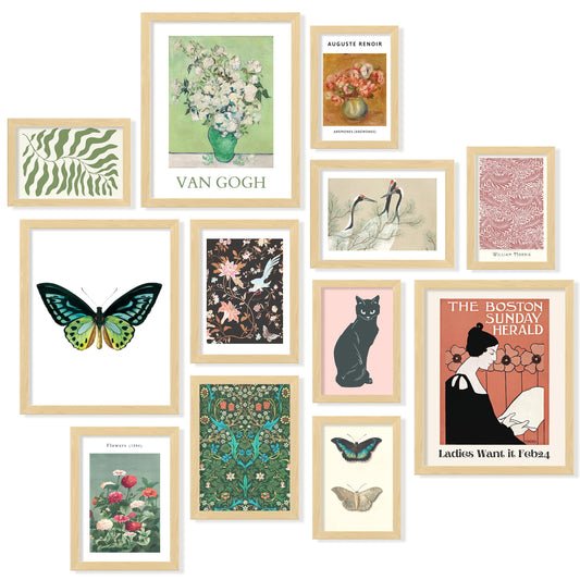 97 Decor Eclectic Wall Art FRAMED - Vintage Boho Wall Decor, Trendy Boho Prints For Wall, Framed Gallery Wall Art Set Dorm Posters For Room Aesthetic Pictures, Maximalist Decorations For Home (BEIGE FRAME)