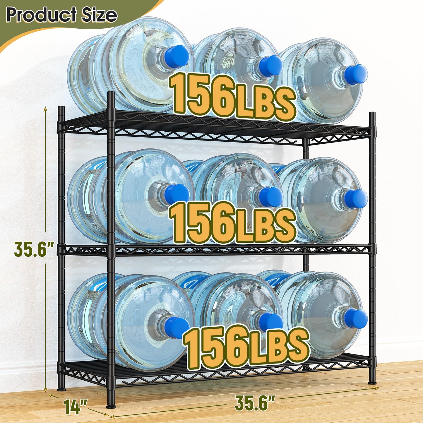 DurayLoly 35.6" W Storage Shelves, 3 Tier Adjustable Metal Shelving Unit Heavy Duty Steel Wire Rack for Kitchen,Laundry,Pantry,Office,Garage, Closet,Black(35.6" Wx14"Dx35.6"H)