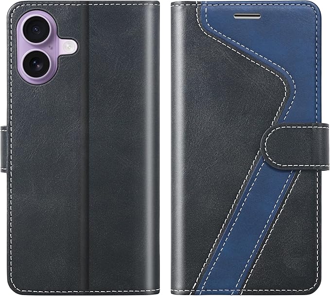 CIVICASE for iPhone 17 Wallet Case,PU Leather Flip Case RFID Blocking Credit Card Holder Folio Magnetic Stand TPU Shockproof Cover Compatible with iPhone 17, Black Blue