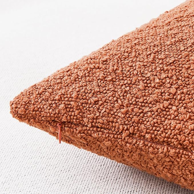 Mixhug Decorative Boucle Throw Pillow Covers, Rust, 18 x 18 Inches, Pack of 2 - Textured Boho Pillow Covers for Couch and Bed