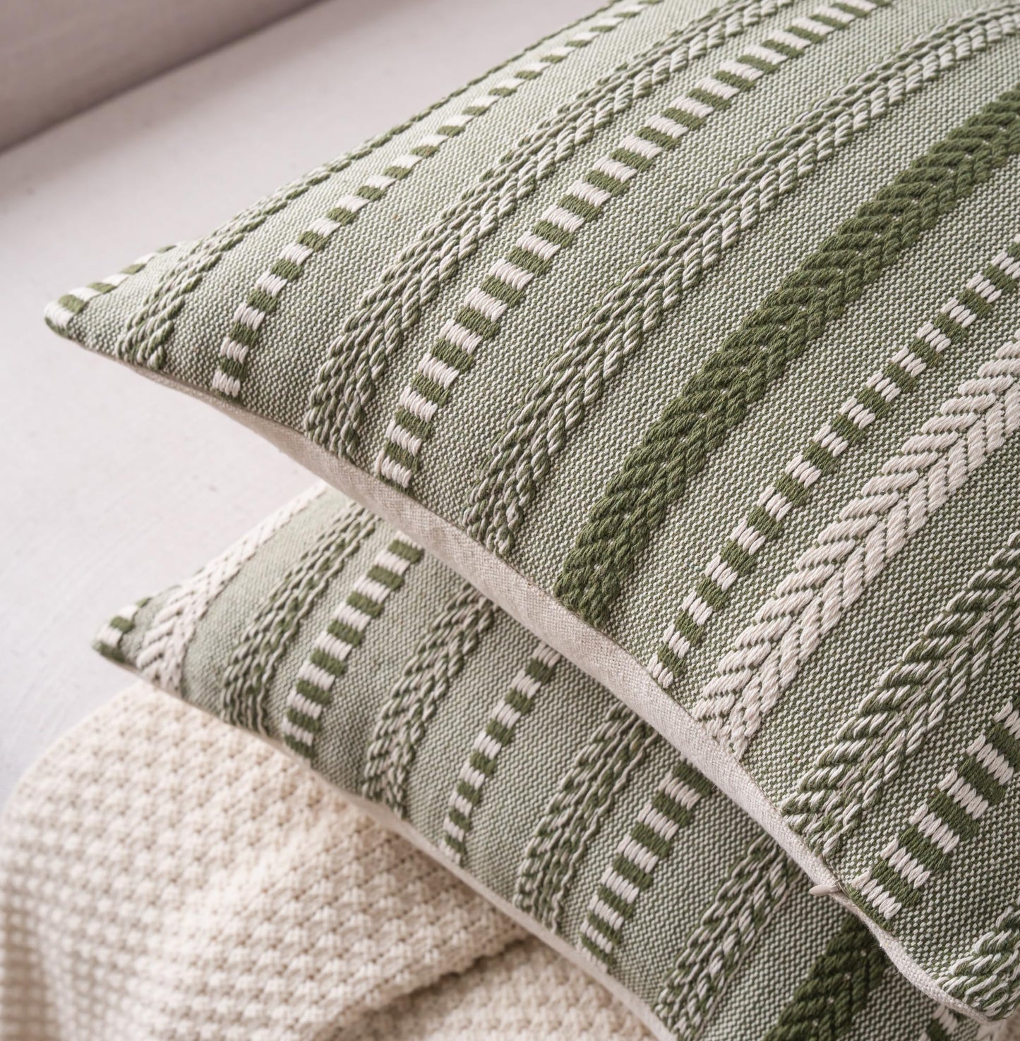 Cethom Boho Throw Pillow Covers 18x18 Inch Set of 2, Farmhouse Decorative Couch Pillow Cases, Green Accent Pillows of Bed, Sofa Bedroom Living Room Home Decor Cushion Cover