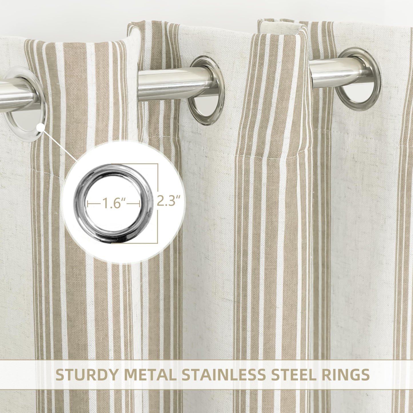 DriftAway Chris Linen 100% Blackout Curtains with Thermal and Sound Reducing Layer 96 Inch Long for Bedroom Striped Printed Drapes Thermal Insulated Lined Window Treatments for Living Room Camel Beige