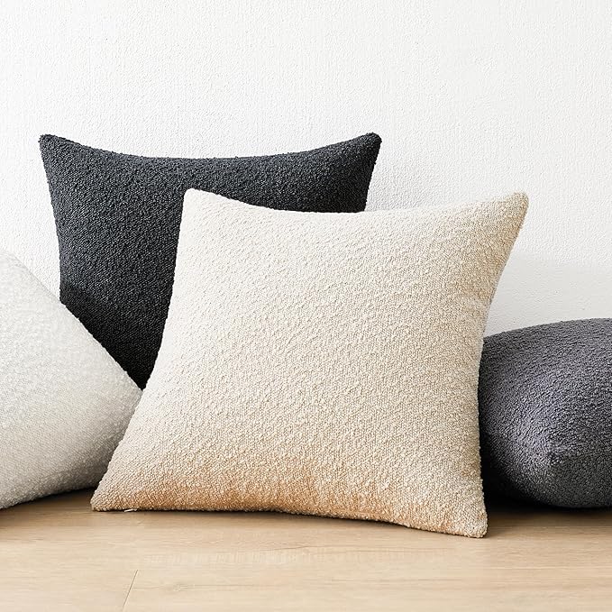 Mixhug Decorative Boucle Throw Pillow Covers, Black, 18 x 18 Inches, Pack of 2 - Textured Boho Pillow Covers for Couch and Bed