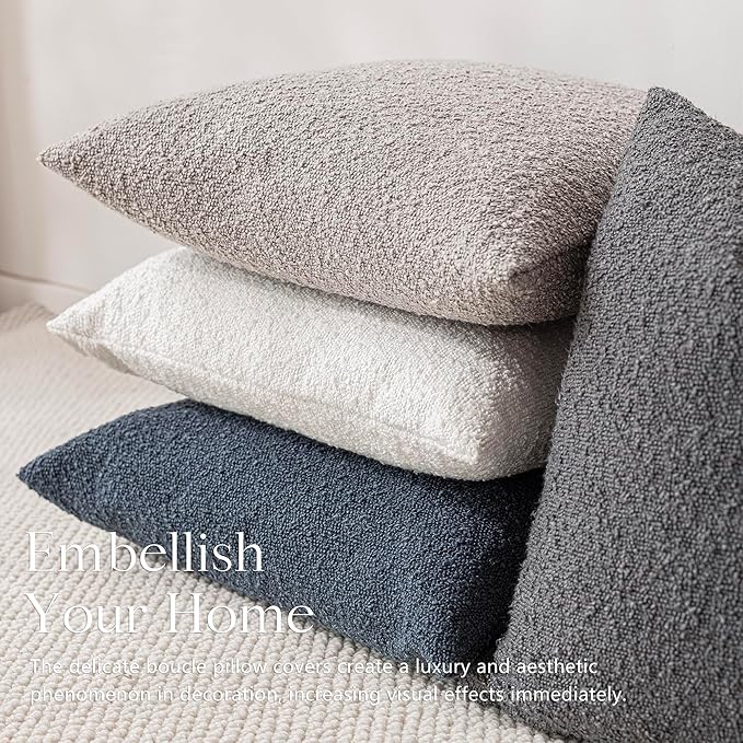 Foindtower Decorative Boucle Throw Pillow Covers Accent Solid Pillow Cases Cozy Soft Textured Couch Cushion Case for Chair Sofa Bedroom Living Room Home Decor 22 x 22 Inch,Neutral Grey