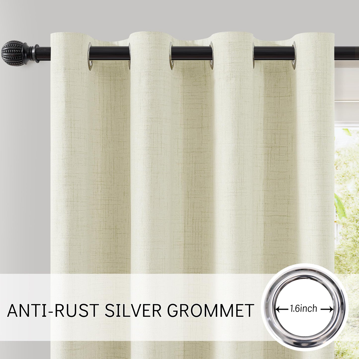ChrisDowa 100% Blackout Curtains for Living Room - Linen Curtains 90 Inch Curtains Grommet Top Thermal Curtain Total Blackout Drapes Privacy Protection for Bedroom 2 Panels, Cream 52" W x 90" L