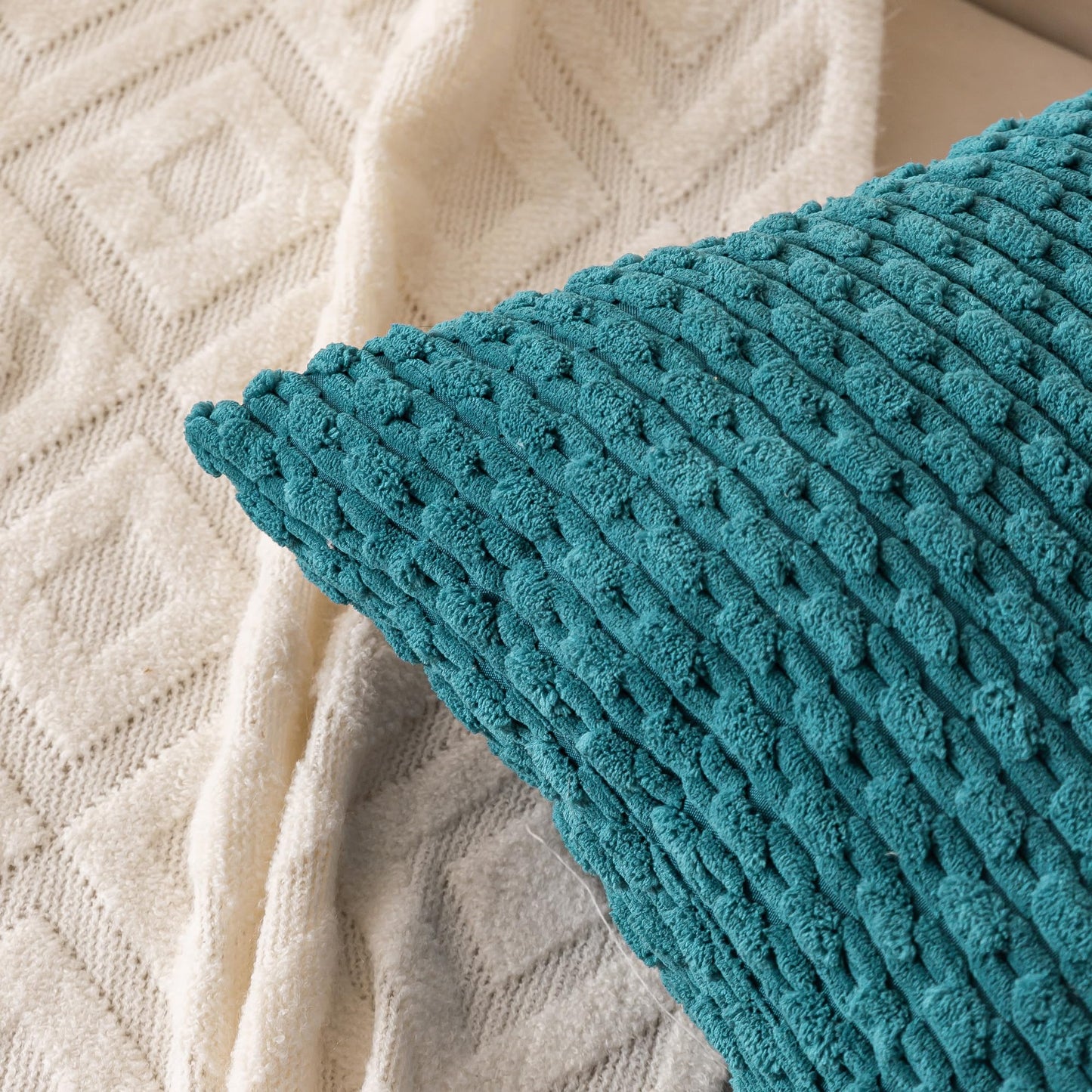 Cozoomy Set of 4 Teal Decorative Throw Pillow Covers 20x20 Inch Corduroy Pillow Covers for Bed Couch Sofa Living Room Soft Square Cushion Cases