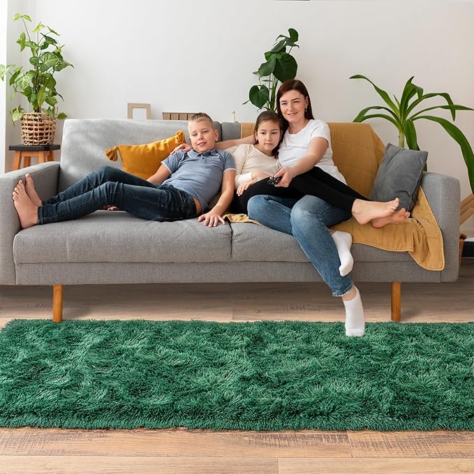 Small Runner Rugs for Bedroom Hallways, 2x4 Runners for Hallways Fluffy Shag Throw Area Rug Non Slip for Bedside Dorm, Shag Rugs for Girls Boys Bedroom, Floor Carpet Runner for Kids Dorm, Dark Green