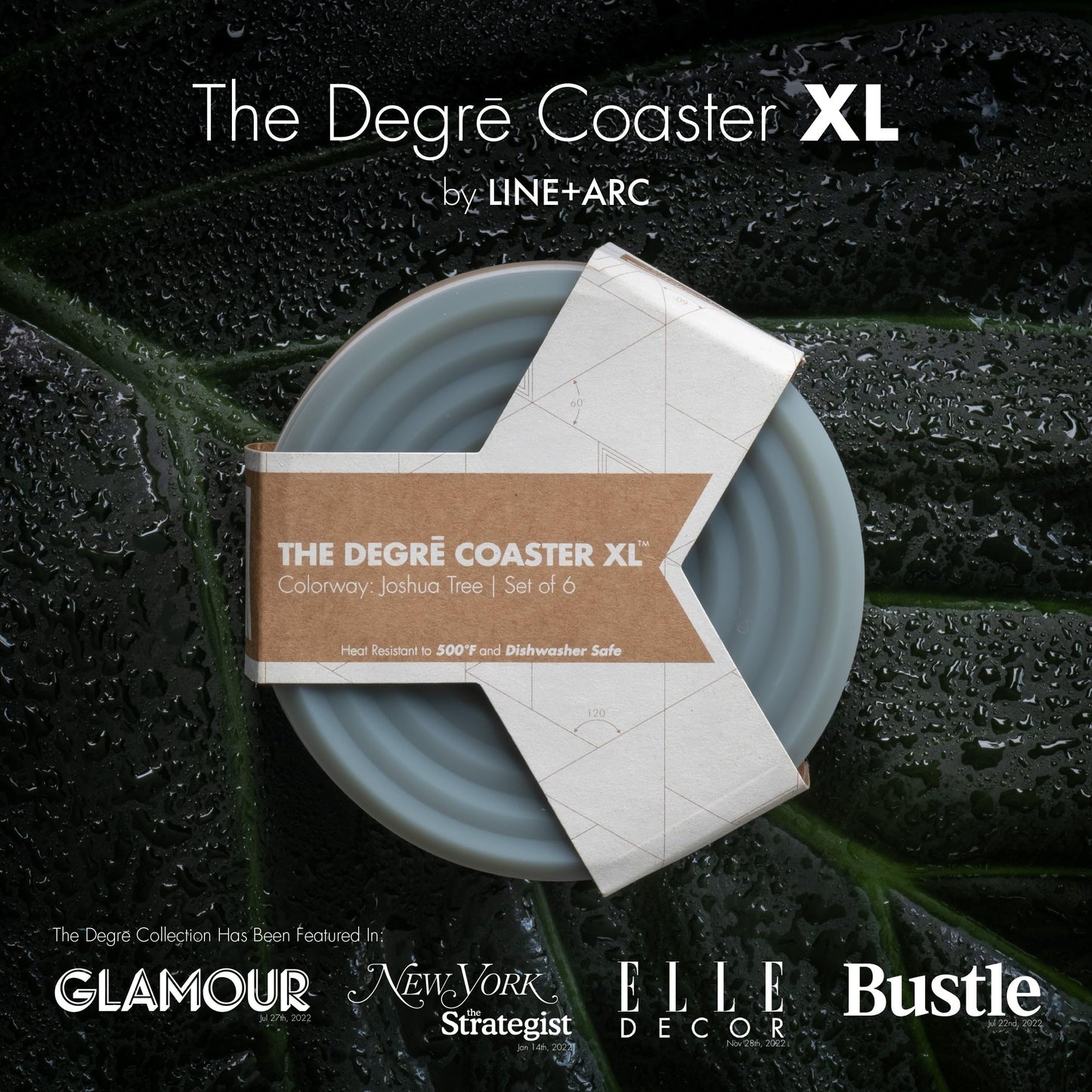 LINE+ARC Extra Thick Silicone Coasters Waterproof Anti-Stain Heat-Safe Dishwasher-Safe Degrē Coasters XL (Set of 6 Indigo Wash) Outdoor Round Mid-Century Modern MCM