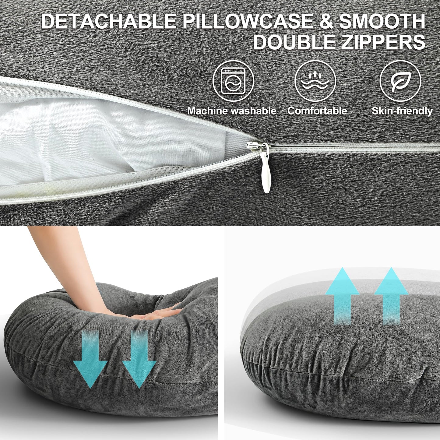 ronofo 57 Inch J-Shaped Maternity Pillow for Pregnant Women, Full Body Pregnancy Pillow for Side Sleepers, Velvet Comfort with Removable Washable Cover, Ideal for Adults Sleeping Support