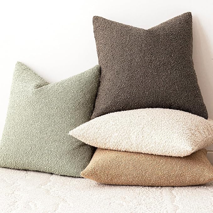 Foindtower Decorative Textured Boucle Throw Pillow Covers Accent Solid Pillow Cases Neutral Soft Cozy Couch Cushion Case for Chair Sofa Bedroom Living Room Home Decor 22x22 Inch,1PC,Dirty Sage Green
