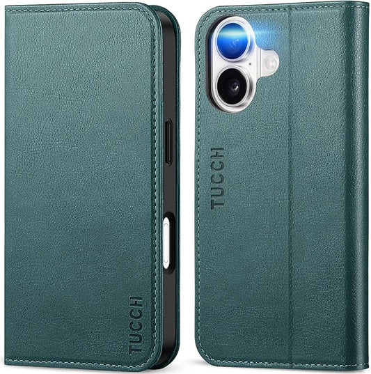 TUCCH Wallet Case for iPhone 17 (6.3-Inch) 2025, 3 Credit Card Slot | RFID Blocking | Stand | PU Leather | Shockproof TPU Interior Shell | Protective Flip Folio Cover | Teal Blue