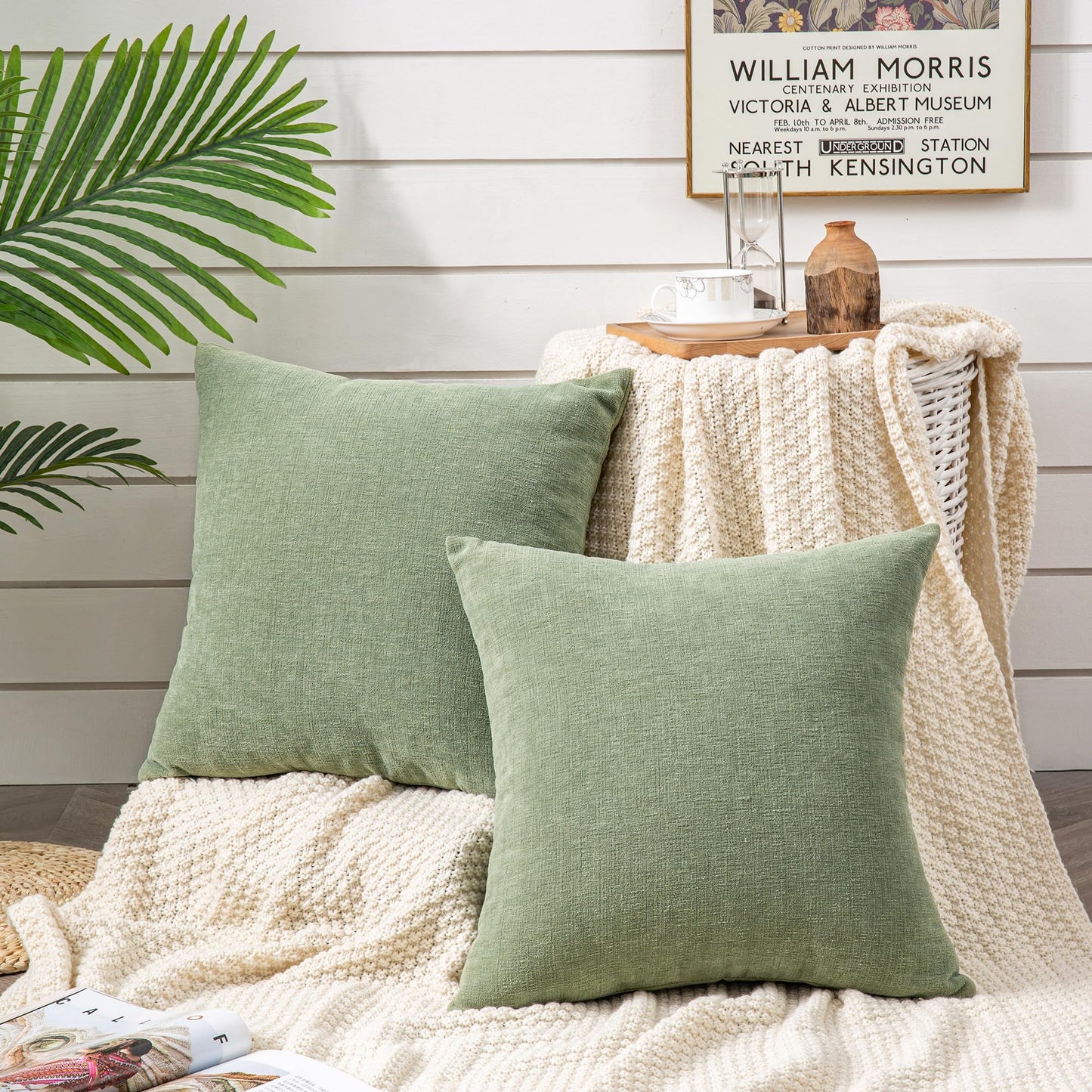 GAWAMAY Decorative Square Sage Green Throw Pillow Covers 18"x18" Inch Set of 2, Super Soft Chenille Pillows Farmhouse Fall Pillowcase for Living Room Bedroom Sofa Couch Cushion Cover 45x45cm