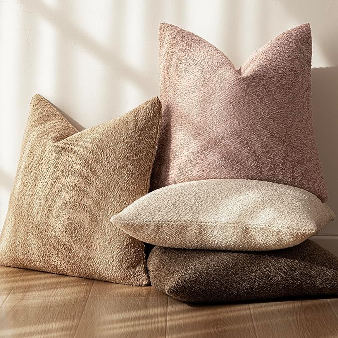 Foindtower Decorative Textured Boucle Throw Pillow Covers Accent Solid Lumbar Pillow Cases Soft Cozy Couch Cushion Case for Chair Sofa Bedroom Living Room Home Decor 12x20 Inch,1PC,Light Pink