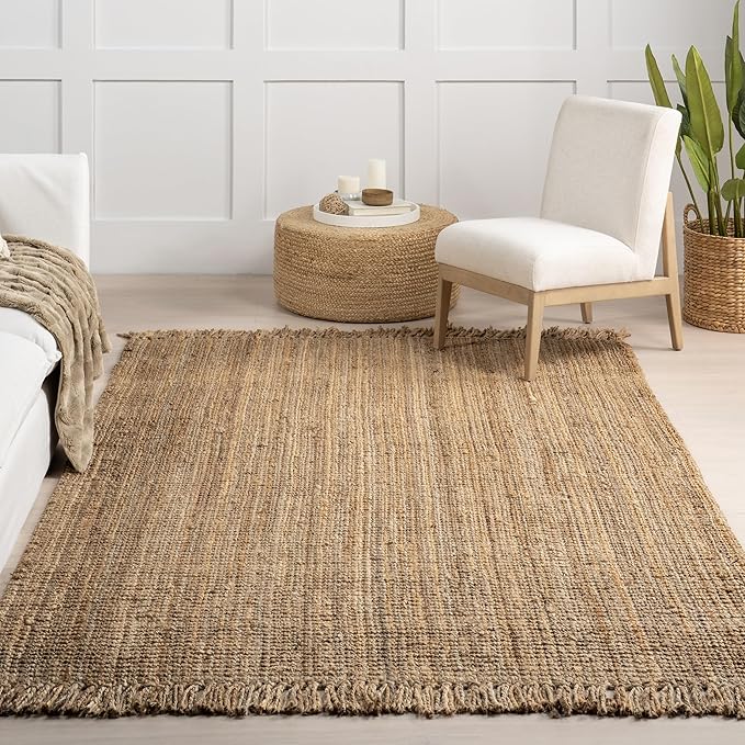 Nuloom Daniela Natural, 8' Square, Handmade, Jute, Tassel, Soft and Textured, High Traffic, Stain Resistant, Easy Clean, Durable Area Rug for Bedroom, Living Room, Dining Space, Foyer, Entryway