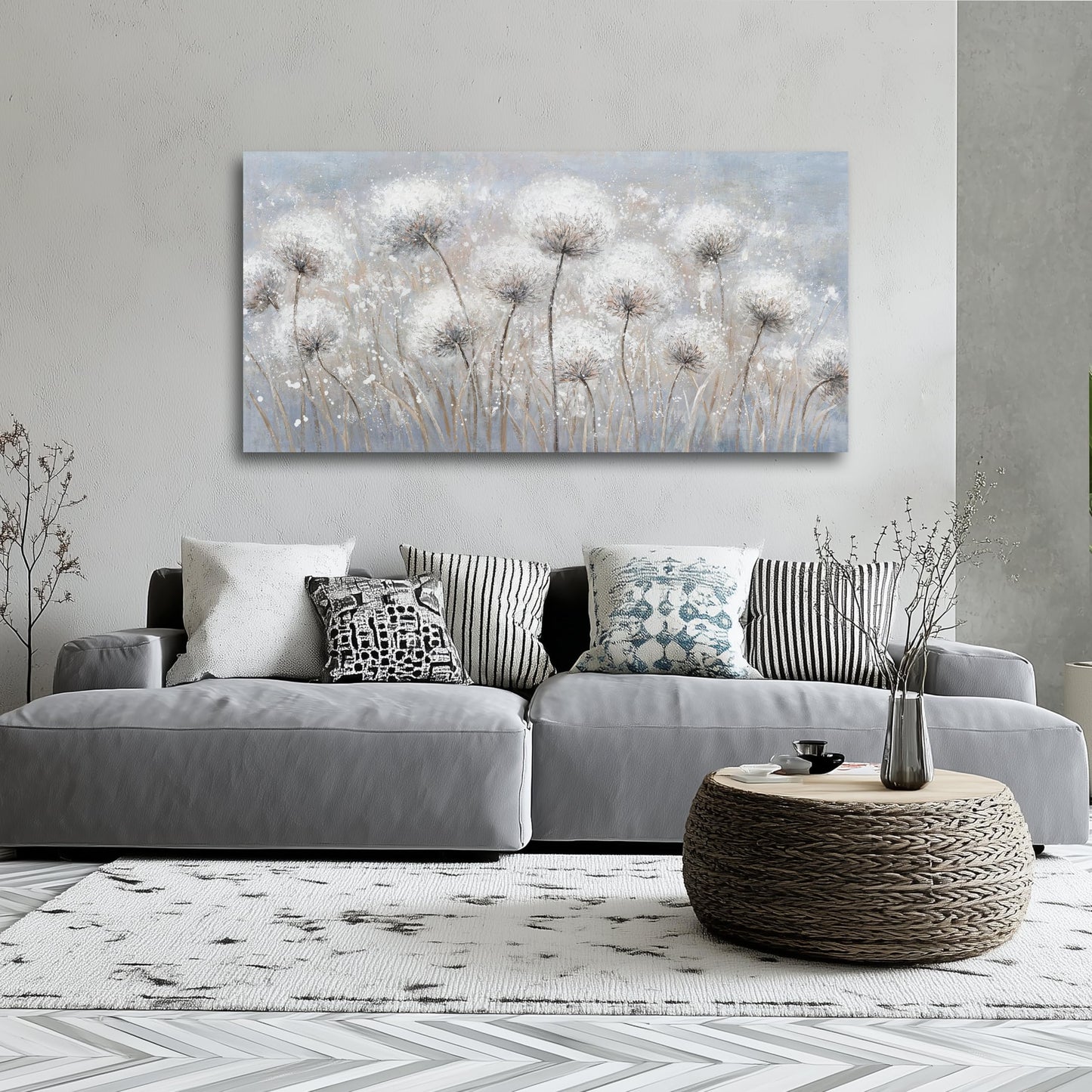 Belmrxne Large Dandelion Floral Wall White and Black Wall Decor Modern Aesthetic Artwork Trendy Canvas Painting for Living Room Bedroom Dining Room Office Home Decor 29x58 inch