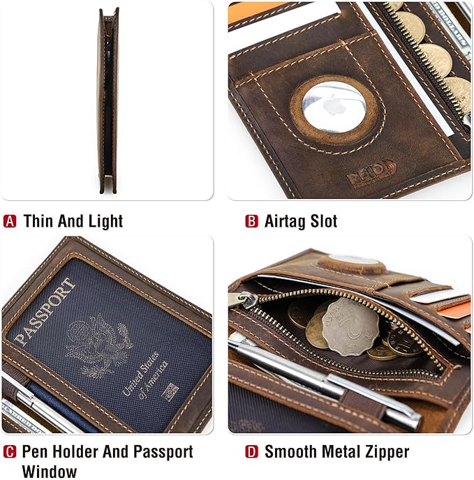 Top Grain Leather Single Travel Passport Wallet Embossing Badge for Unisex, Folio Design for Passport & Multi Cards, RFID Blocking for Passport/Cards/Checks/Bills/AirTag, Coffee Default, GB