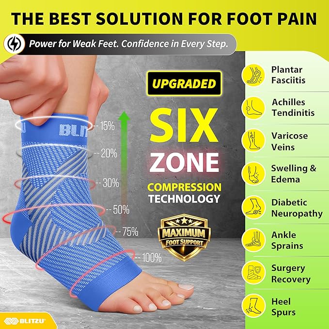 Compression Socks for Plantar Fasciitis, Achilles Tendonitis, Arthritis Relief, Ankle Brace Compression Sleeve with Foot Arch Support, Ankle Wrap for Women, Men, Swelling & Heel Pain Blue XXL