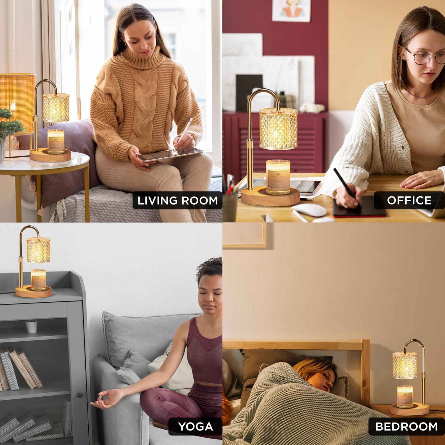 361 Candle Warmer Lamp - Height-Adjustable Wax Melting Warmer Lamp with Timer, Birthday Gifts for Women, 2 Bulb, Ideal for Jar Scented Candles (Golden)