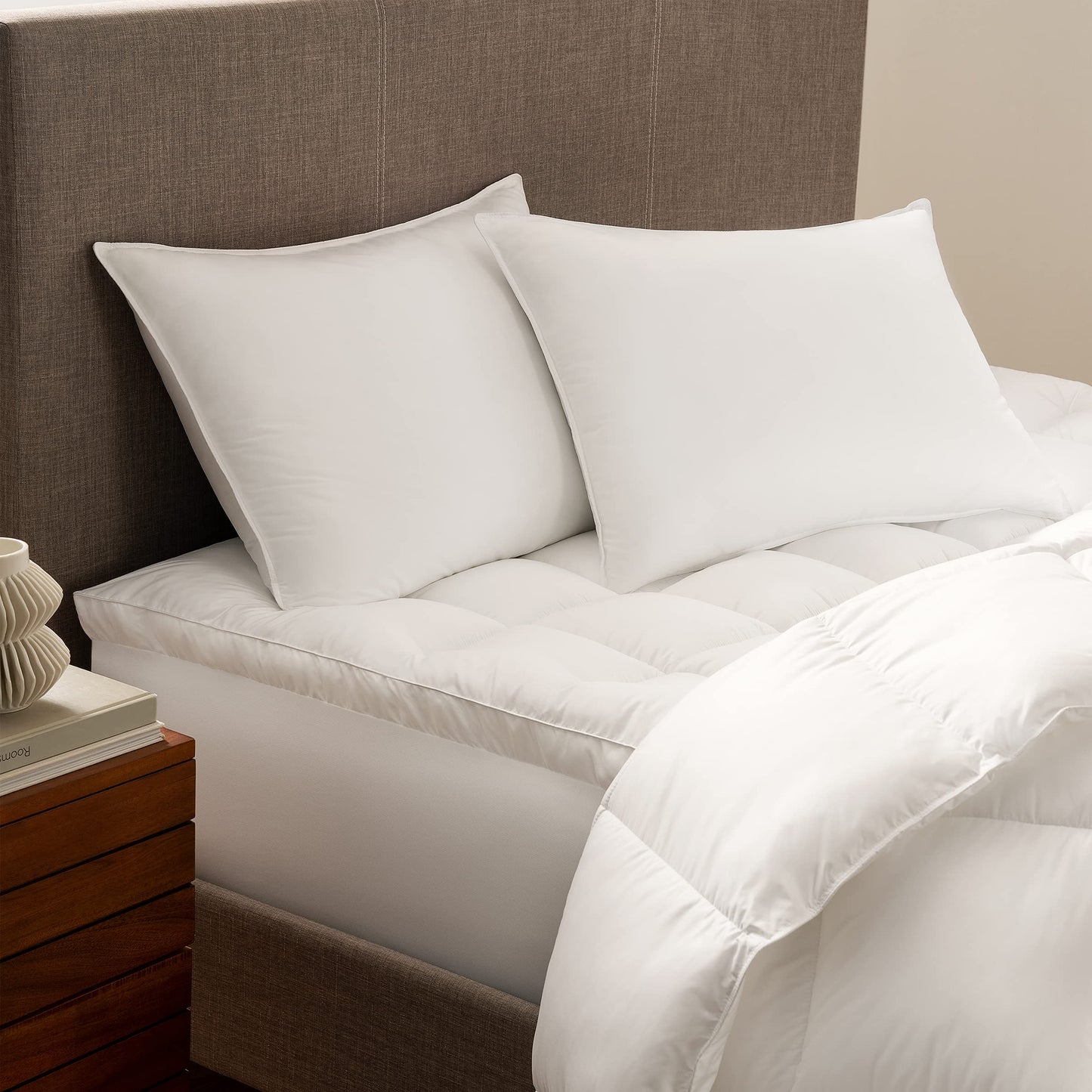 Serta Down Illusion Soft Hypoallergenic Soft/Medium Bed Pillows for Side, Stomach or Back Sleepers (2 Pack), King, White