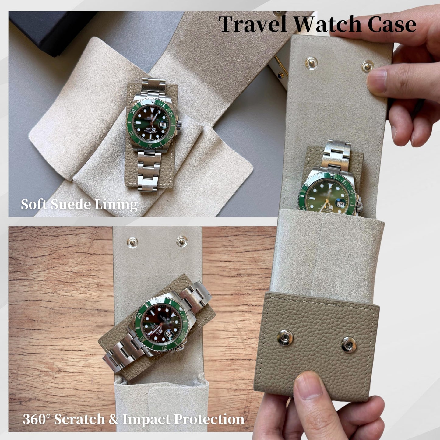 IcyKiwii Leather Watch Case, Watch Travel Pouch, Single Watch Box for men and women, Luxury Watch Organizer, Watch Storage (Elephant Grey)
