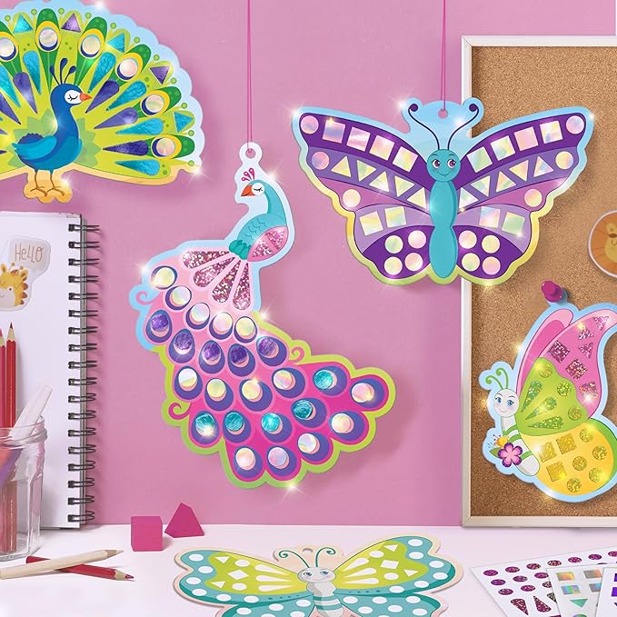 Imagimake Mirror Mosaic Butterfly & Peacock Kids Art Set | DIY Craft Kit | Foil Stickers for Girls | Crative Mosaic Kit | Christmas Activities for Kids | Christmas Gifts for Girls & Boys Ages 3-5-8-10