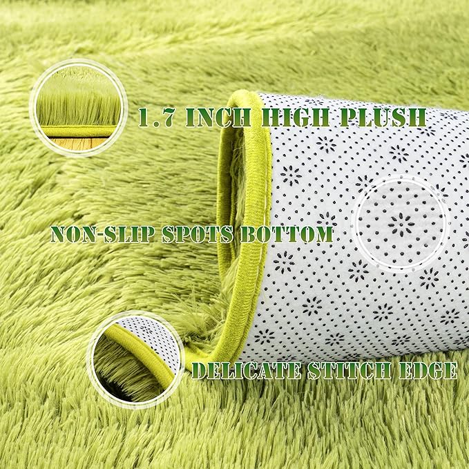 8x10 Large Area Rugs for Living Room, Ultra Fluffy Shag Rug for Bedroom, Modern Plush Soft Carpet for Girls Boys Kids Room Dorm Fuzzy Non Slip Rug for Home Decor Aesthetic, Green