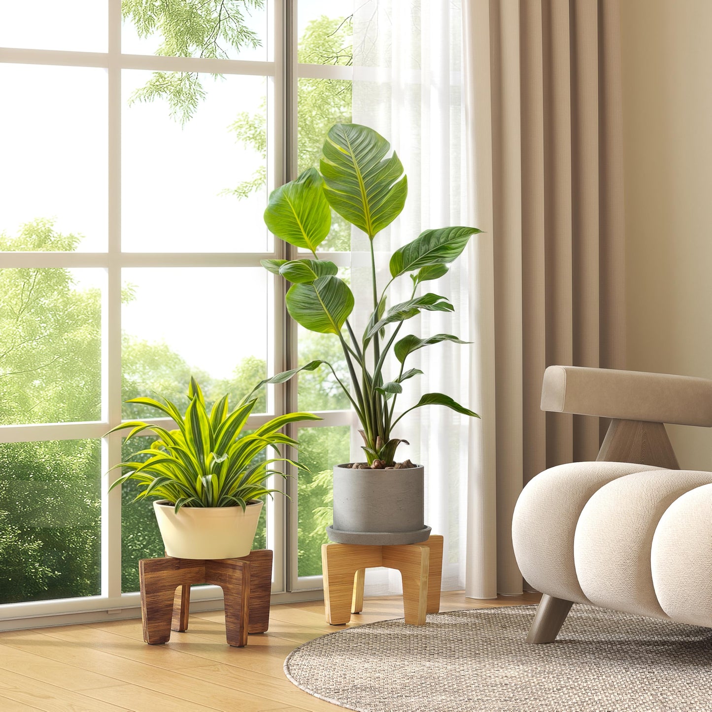 HAWHUV Plant Stands Indoor Outdoor, Plant Risers for Inside Pots Sturdy Short Plants Holder, Flower Pot Stand for Indoor Plants, Small Single Floor Plant Bamboo Display Stand (Natural 12“ (2 pack))