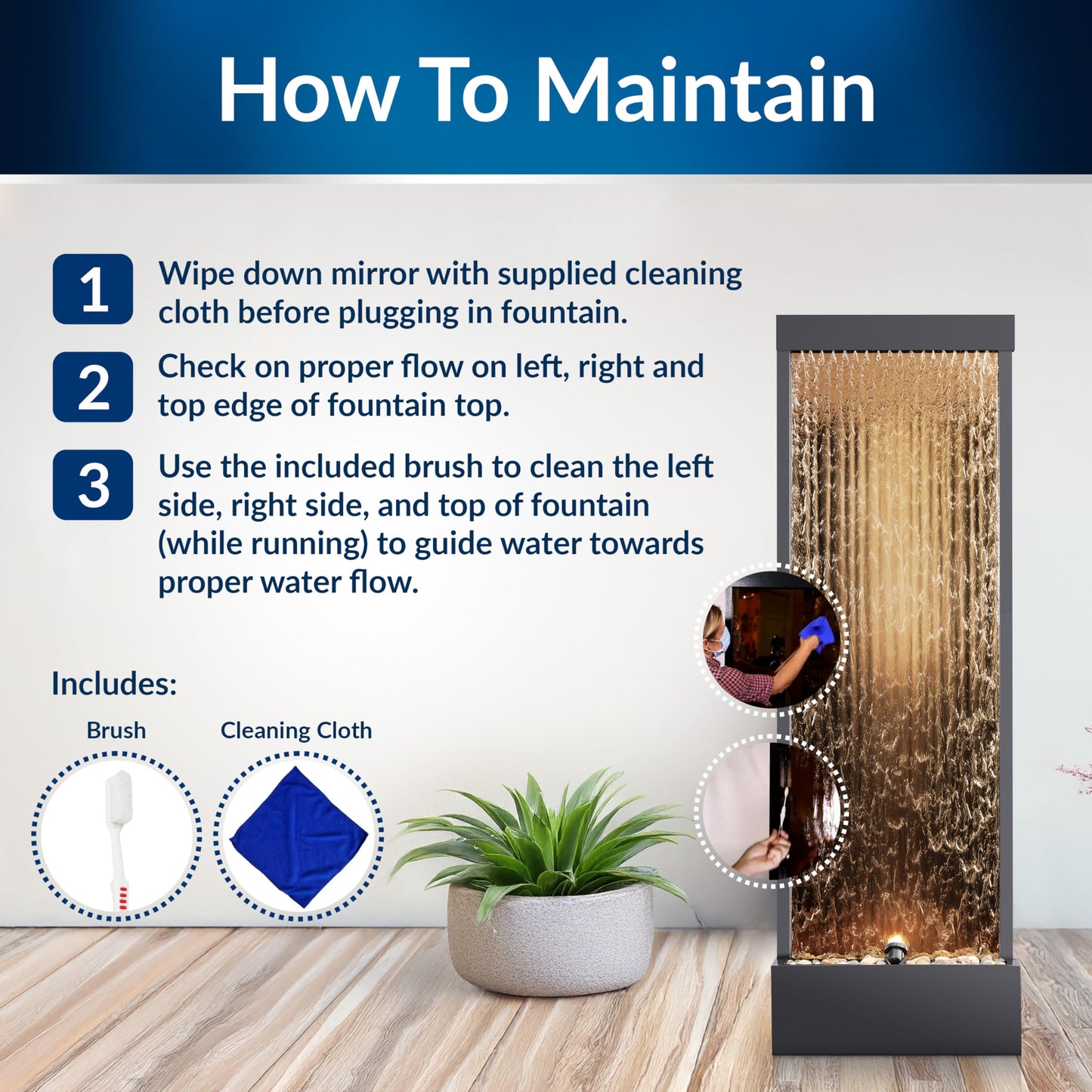 Alpine Corporation 72" Bronze Mirror Waterfall Fountain with LED Lights