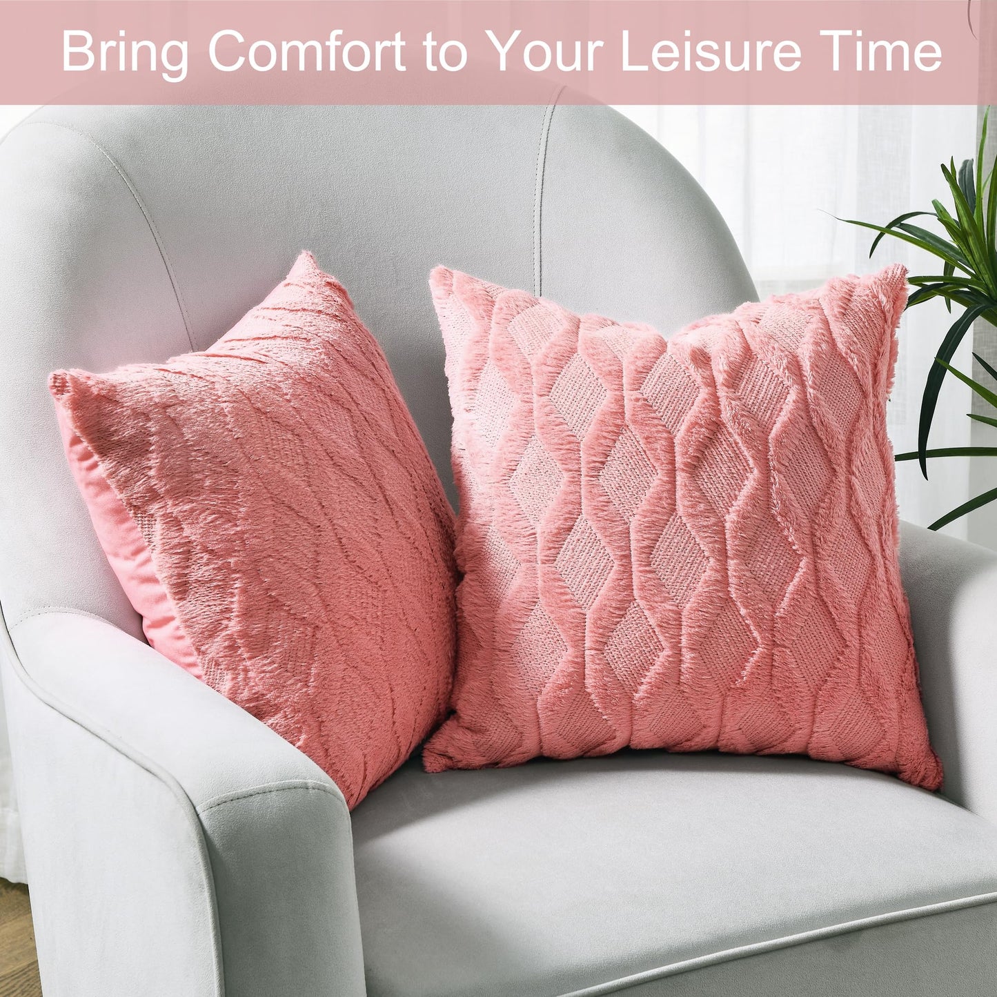 Volcanics Pack of 2 Faux Wool Throw Pillow Covers 20x20 Inches Decorative Farmhouse Velvet Couch Pillow Case Soft Plush Square Boho Cushion Pillowcase, Embroidery, Geometric, Home, Coral Red