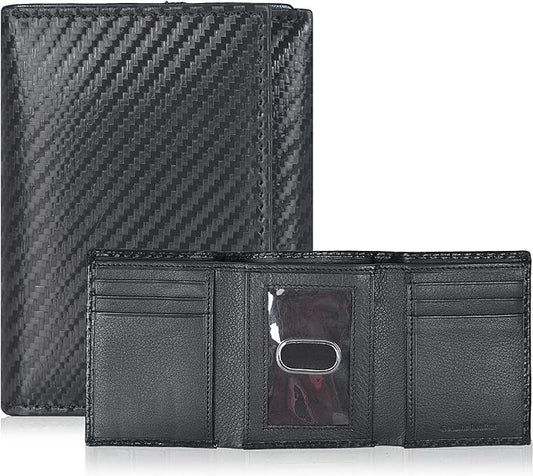 Tri fold Leather Wallet for Men with RFID | Slim Wallets for Men with 1 ID and 6 Credit card slots | Front Pocket Minimalist