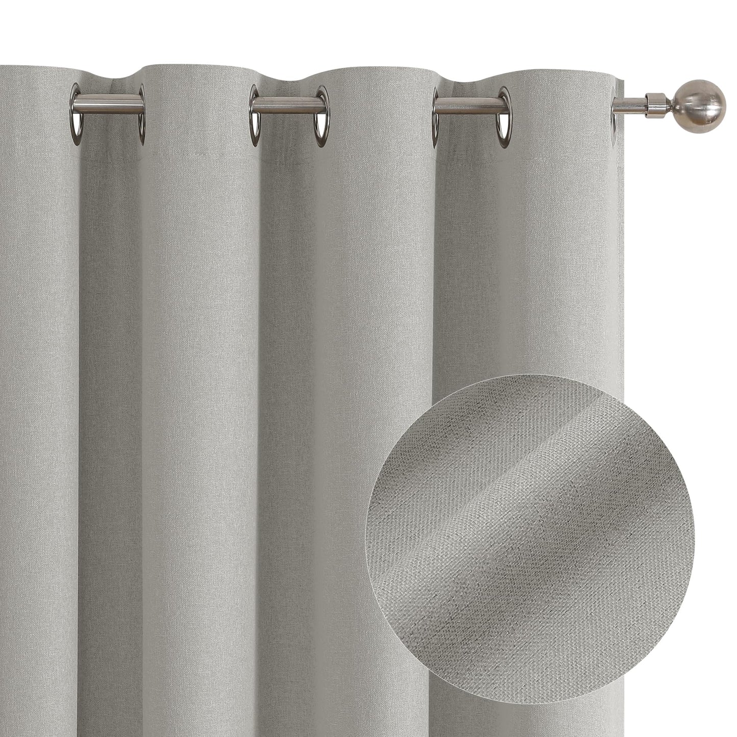 ChrisDowa 100% Blackout Light Grey Solid Curtains 63 Inches Long 2 Panels for Bedroom Living Room,Farmhouse Room Darkening Thermal Insulated Soundproof Grommet Top Window Treatment Drapes,52x63