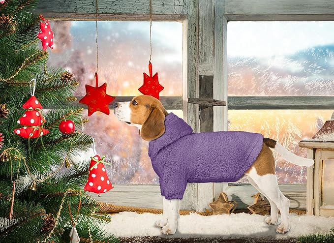 Fuzzy Dog Sweaters for Medium Dogs Dog Hoodie Sweater Clothes Warm Soft Cozy Pet Coats Hooded Sweatshirt Medium Pet Hoodie(Purple-M)