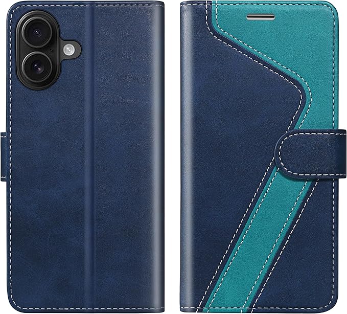 CIVICASE for iPhone 16 Plus Wallet Case,PU Leather Flip Case RFID Blocking Credit Card Holder Folio Magnetic Stand TPU Shockproof Cover Compatible with iPhone 16 Plus, Blue Green