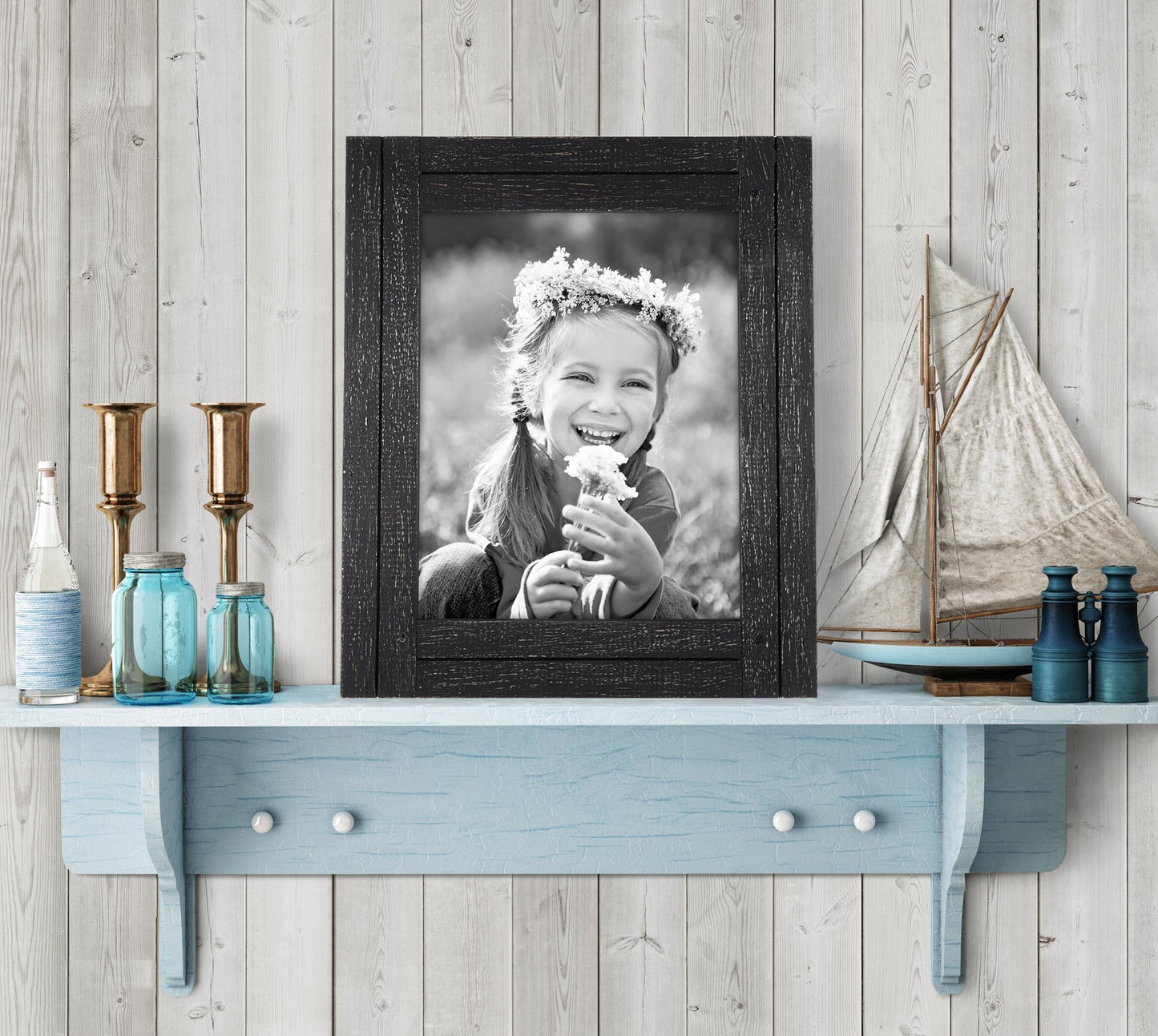 Americanflat 8x10 Picture Frame with Polished, Crystal Clear Glass - Hampton Collection - Distressed Wood Picture Frames for Tabletop and Wall Display - Charcoal Black