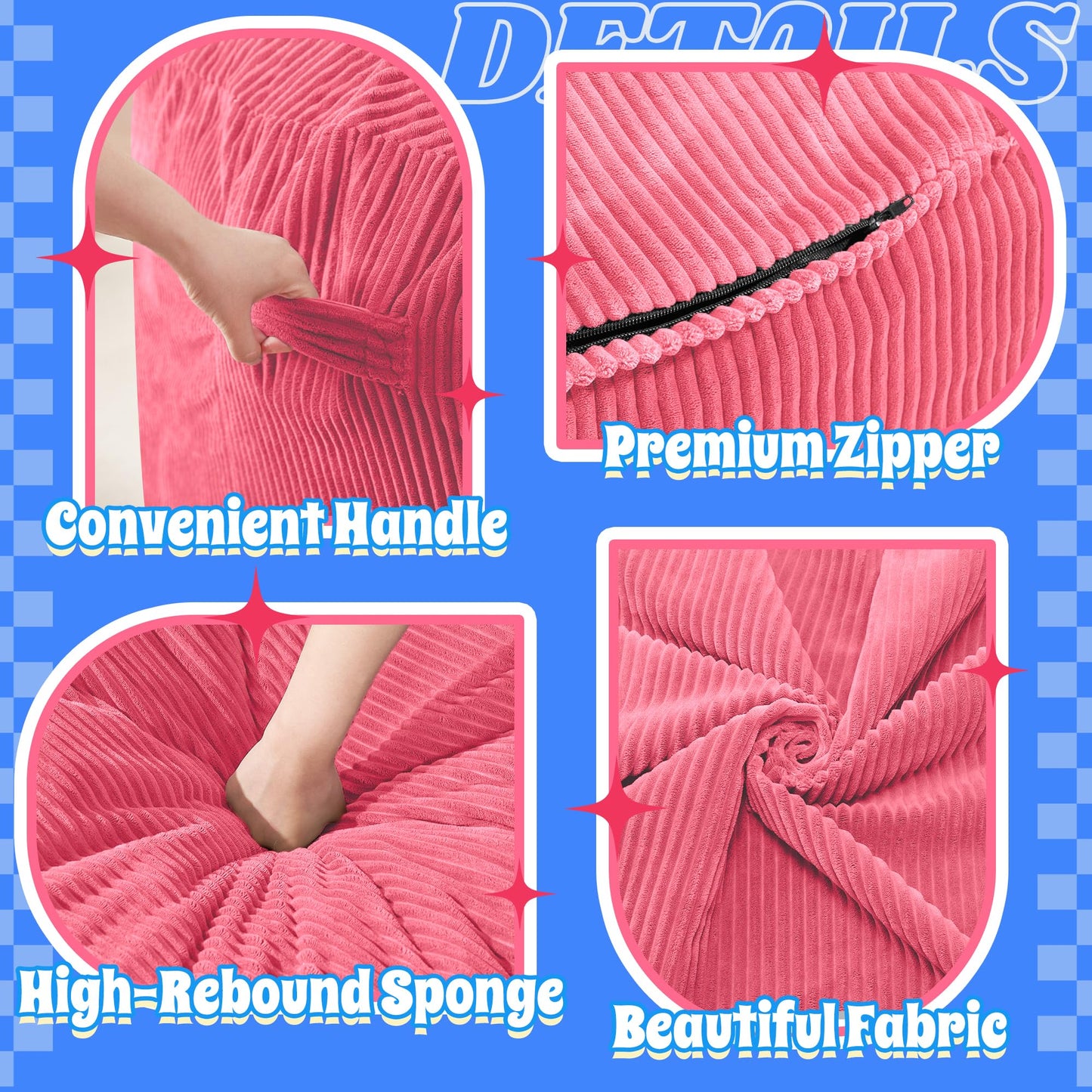 HABUTWAY 4FT Bean Bag Chair,Giant Bean Bag Chairs for Adults,Big Bean Bags with Memory Foam Filled, Large Beanbag Chairs with Soft Corduroy Cover-Pink