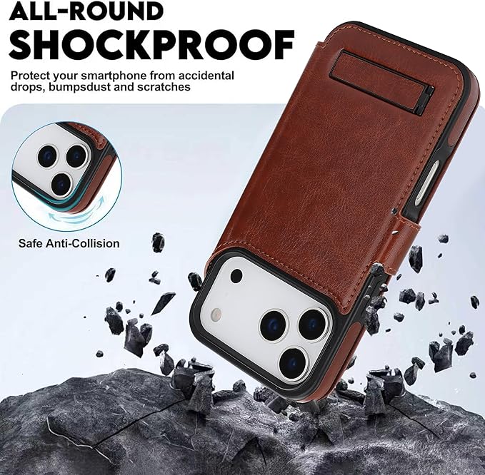 CIVICASE for iPhone 17 Pro Max Wallet Case with Stand,PU Leather Flip Credit Card Holder Slots (RFID Blocking),Compatible with Magsafe Magnetic Holder Phone Cover Women Men,Dark Brown