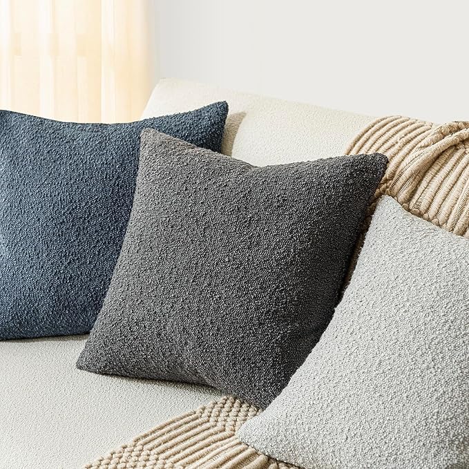 Foindtower Textured Boucle Throw Pillow Covers Accent Solid Pillow Cases Cozy Soft Decorative Couch Cushion Case for Chair Sofa Bedroom Living Room Home Decor, 18 x 18 Inch,Dark Grey