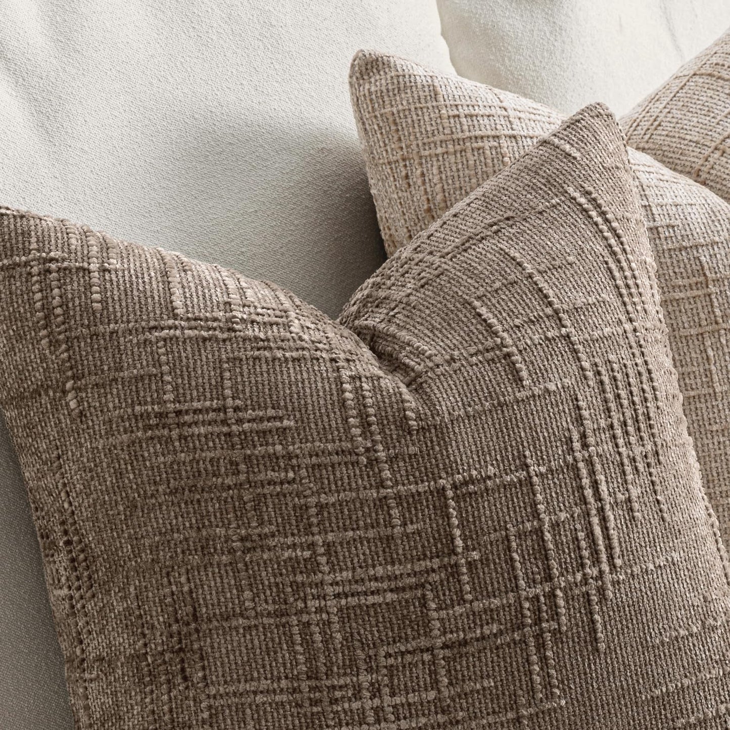 MIULEE Textured Throw Pillow Covers Thick Chenille Decorative Pillows Taupe Grey 18x18 Inch Set of 2 Modern Boho Farmhouse Home Decor Neutral Cushion Covers for Couch Sofa Living Room Bedroom