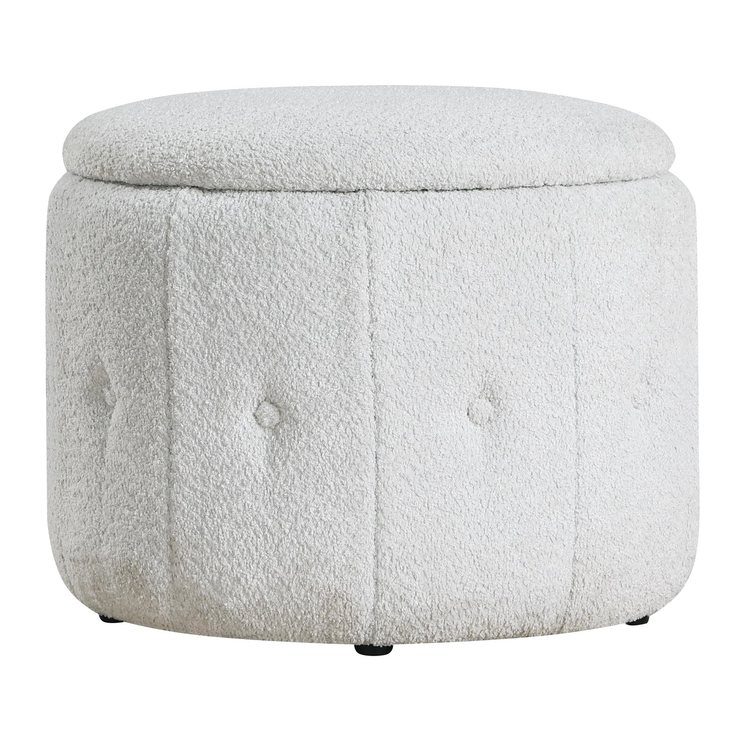 OSP Home Furnishings Brayfield Round Upholstered Storage Ottoman, Sherpa Parchment Fabric